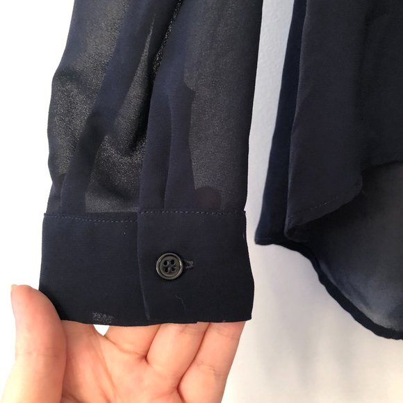 Forever 21 Dark Navy Sheer Sequin-Collar Button-Up Blouse | Size Small - Picture 7 of 11
